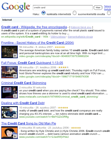 Google-haku "credit cards"